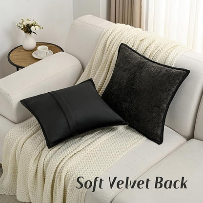 FUTEI Black Chenille Throw Pillow Covers 20x20 Inch Set of 2,Soft Cozy Bound Edge Design Cushion Case,Home Decor for Couch Bed Living Room