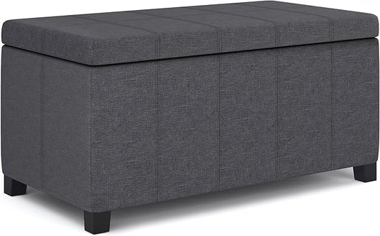 SIMPLIHOME Dover 36 inch Wide Contemporary Rectangle Storage Ottoman Bench in Slate Grey Linen Look Fabric, Assembled, for the Living Room, Entryway and Family Room