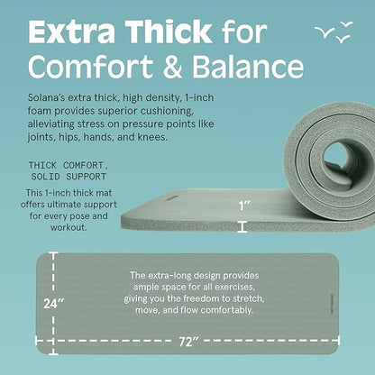 Retrospec Solana Yoga Mat 1" Thick With Nylon Strap For Men & Women - Non Slip Exercise Mat For Home Yoga, Pilates, Stretching, Floor & Fitness Workouts