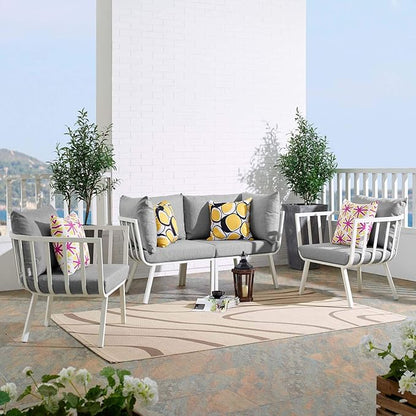 Modway Riverside Outdoor Furniture, 4-Piece Set, White Gray