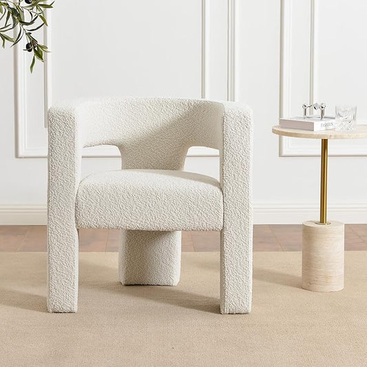 KINWELL 28" W Modern Boucle Accent Chair, Mid Century Upholstered Square Armchair, No Assembly Single Sofa Side Chair for Living Room Lounge Bedroom (Cream)