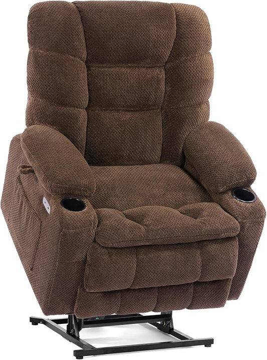 EONIX Wide Lay Flat Power Lift Recliner Chair for Elderly, Oversized Lift Chair with Heat and Massage, 400lbs Heavy Duty Electric Lift Recliner Sofa with Cup Holders and Charging Ports, Coffee