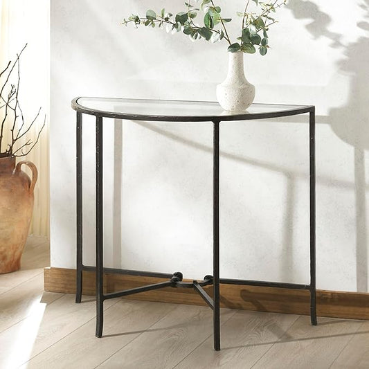 SAFAVIEH Couture Collection Tauri Black & Clear Glass Metal Half Moon Console Table (Fully Assembled)