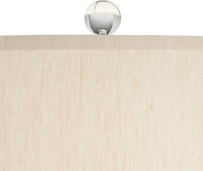 Possini Euro Design Teresa Modern Table Lamp with USB Charging Port 31" Tall Teal Blue Ceramic Beige Fabric Drum Shade Living Room Bedroom House Bedside Home Office Entryway (Color May Vary)