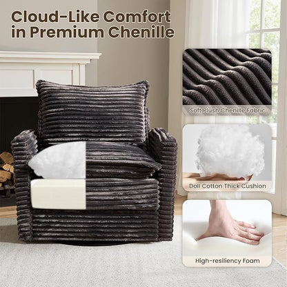 98" Modular Sectional Sofa with Swivel Chairs, Modern Cloud Couch Plush Corduroy 3 Seater Deep Seat Sofas Set & Accent Armchair Set of 2 for Living Room, Gray