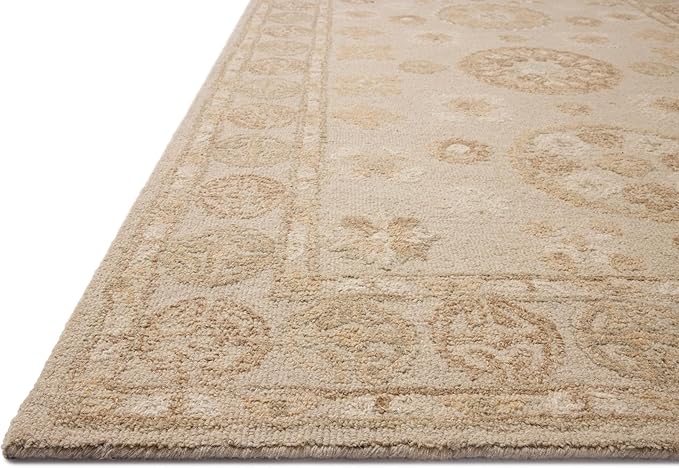 Loloi Chris Loves Julia Dorothea Collection DRT-03 Dove/Natural 8'-6" x 11'-6" Area Rug Wool Neutral Floral Living Room Bedroom Carpet