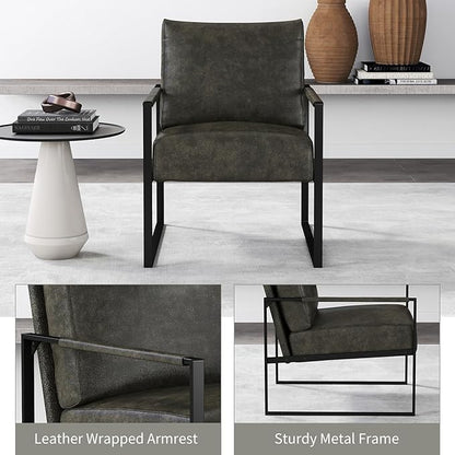 CANMOV Modern Accent Chair Set of 4, PU Leather Armchair with Metal Frame,Comfy Single Reading Chair with Soft Padded Backrest and Cushion for Living Room, Bedroom,Reading Room,Office,Dark Grey