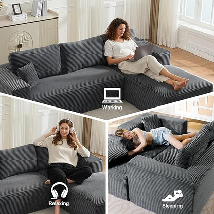 Cloud Modular Sectional Sofa Couch,L-Shape Modern Boneless Sectional Couch with Deep Seat,Upholstered Couches for Living Room Bedroom,No Assembly Required,Grey