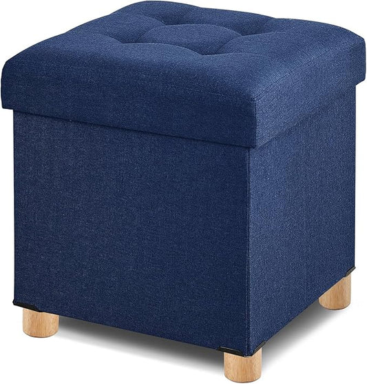 BRIAN & DANY Ottoman with Storage, Square Storage Ottoman for Dorm, Linen Folding Ottoman Foot Stool with Legs for Living Room and Bedroom, 17.7"x17.7"x20" - Blue