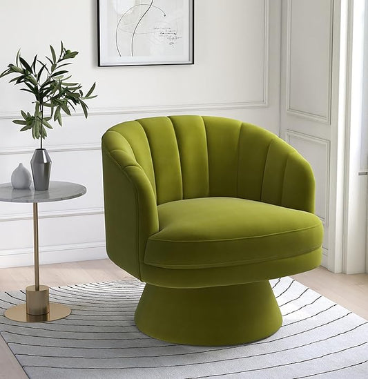 Swivel Accent Chair,Upholstered Velvet 360° Swivel Barrel Chair for Living Room Overstuffed Bouncle Reading Chair Round Armchair for Bedroom,Vanity,Office (Grass Green)