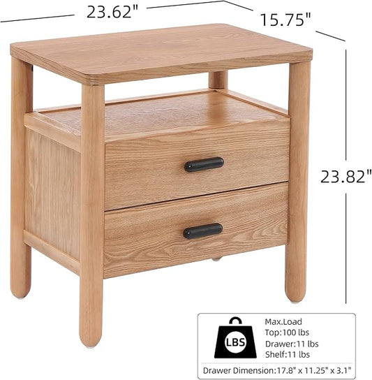 Christopher Knight Home Delwyn Modern Nightstand, Wooden Small Night Stand with Drawers and Open Storage Shelf, Bedside Table/End Table with Rounded Legs, Multipurpose Storage Cabinet, Natural