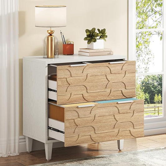 Tribesigns 2-Drawer File Cabinet, Lateral Filing Cabinet for A4/Letter/Legal Size, Office Storage Cabinet, Printer Stand with Storage Drawer for Home Office, White & Walnut
