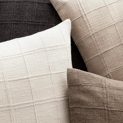 Foindtower Set of 2 Decorative Linen Check Throw Pillow Covers Neutral Long Body Lumbar Cushion Covers Farmhouse Vintage Home Decor for Sofa Chair Couch Bedroom Living Room,14×36 Inch,Charcoal