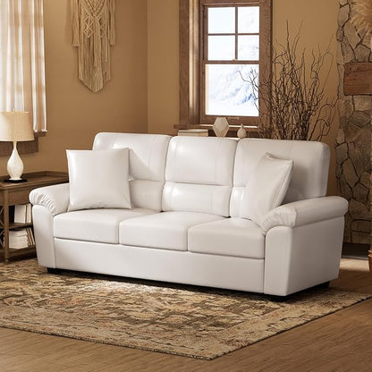 Morden Fort Faux Leather Sofa Couch, Modern Luxury Furniture with Removable and Easy to Clean Cushions, Skin-Friendly Wide Arm Comfy 3 Seater Couch for Living Room Apartment Office Lounge, White