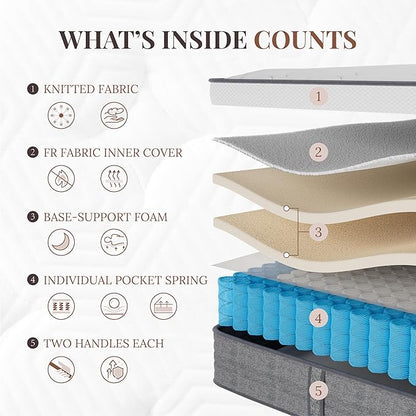 CH CHARME HOUSE Queen Mattress 10 Inch Hybrid Mattresses in a Box, Medium Feel Foam and Individual Pocket Springs, Fiberglass Free Mattress, Extra Edge Support, Pressure Relief, CertiPUR-US