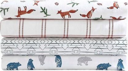 Eddie Bauer- Queen Sheet Set, Cotton Flannel Bedding Set, Brushed for Extra Softness, Cozy Home Décor (Fox Trail Orange, Queen)