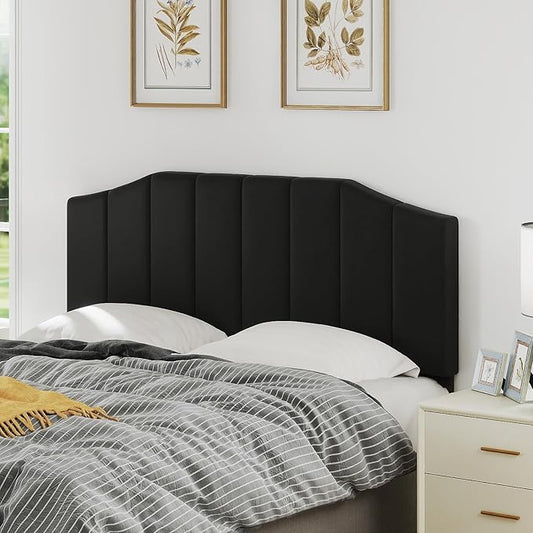 Velvet Queen Size Headboard, Upholstered Headboard Queen/Full Size Wall Mount and Bed Frame Mount, Featuring High-Density Sponge Padding Luxury Texture Easy Assembly Comfort Style-Black