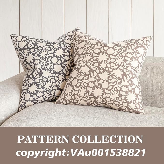 Foindtower Set of 2 Decorative Neutral Floral Throw Pillow Covers Accent Farmhouse Cushion Covers Boho Vintage Pillowcase for Couch Sofa Bedroom Living Room Home Decor,18×18 Inch,Tan