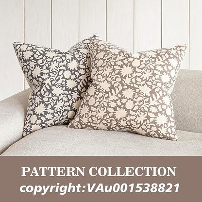 Foindtower Set of 2 Decorative Neutral Floral Throw Pillow Covers Accent Farmhouse Cushion Covers Boho Vintage Pillowcase for Couch Sofa Bedroom Living Room Home Decor,18×18 Inch,Tan