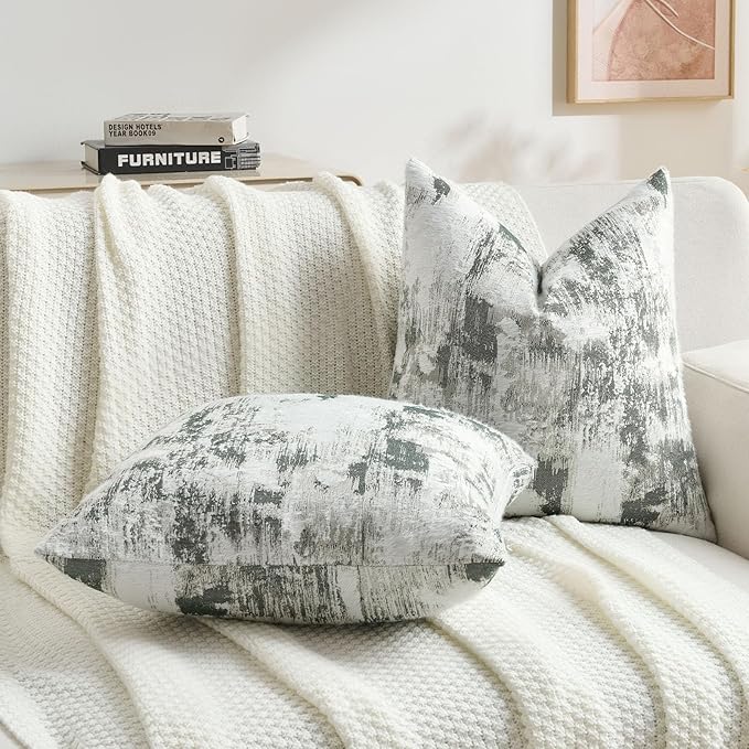 FUTEI Dark Green White Decorative Throw Pillow Covers 24x24 Inch Set of 2,Soft Faux Cashmere Jacquard - Textured & Cozy Euro Pillow Shams,Modern Home Decor for Couch Bed Living Room