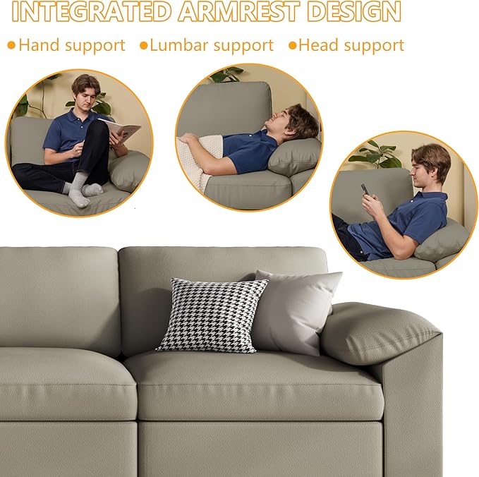 EASE MOOSE Oversized Modular Sectional Sofa,Leather Sectional Couch with Deep Seat,Extra Large L Shaped Couch,Modern Comfy Scratch Resistant Faux Leather Material Sofa,Light Grey