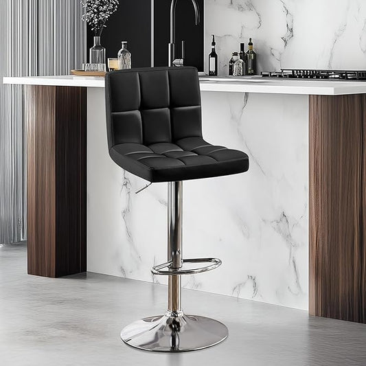 Yaheetech Bar Stools, Adjustable PU Leather Swivel Barstools, Modern Counter Stools with Back and Footrest, Counter Height Barstools for Bar, Kitchen, Dining Room, Black