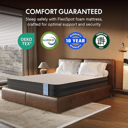 FLEXISPOT 10'' Queen Size Cooling Gel Memory Foam Mattress, Viscose from Bamboo, Medium Firm, 10-Year Warranty, Mattress-in-A-Box, Certi-PUR & Oeko-TEX Certified, Washable, Fire-Resistant.