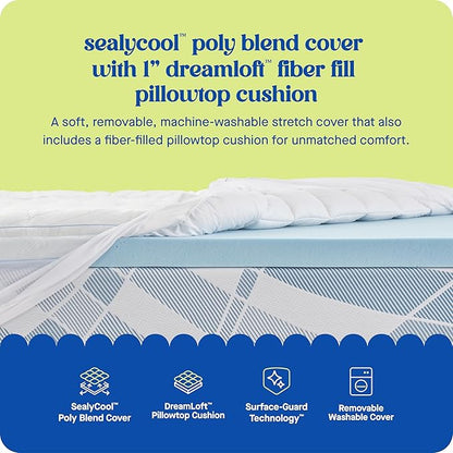 Sealy Dreamlife 3” Gel Memory Foam King Mattress Topper with 1” Quilted Cooling Cover, SealyComfort Gel Foam, SealyCool Poly Blend Cover