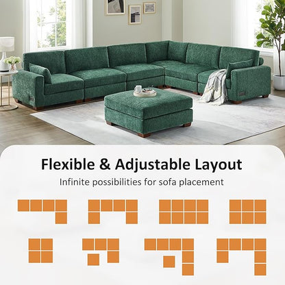 VANOMi Large Modular Sectional Sofa, Oversized Couch with Ottoman, Cloud Couch Deep Seat Sofa with Thick Cushion, Convertible Sectional Couches for Living Room Office Apartment