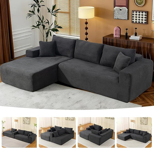 2025 New 108" Cloud Couch Sectional, Modular Sectional Sofa with L-Shaped Chaise, Deep Seat Sectional Modular Couch for Living Room, No Assembly Required (Gray, Left Facing Chaise)