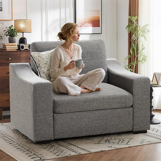 ELUCHANG 47" W Oversized Accent Chair, Linen Fabric Modern Chair, Washable Covers, Comfy Upholstered Large Armchair Single Sofa Reading Chair for Living Room Bedroom Office, Dark Grey
