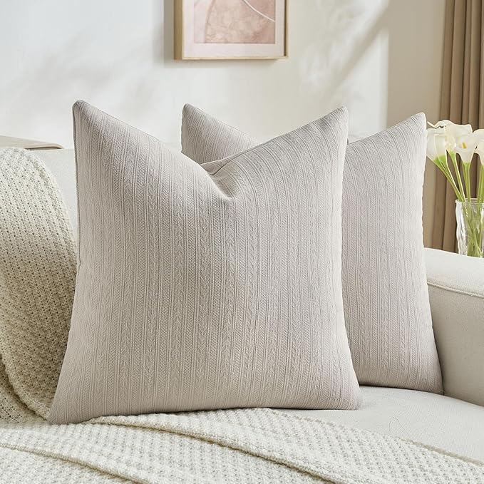 FUTEI Oatmeal Decorative Throw Pillow Covers 22x22 Inch Set of 2,Soft Cozy Wheat Ear Striped Patterns Cushion Cases,Modern Home Decor for Couch Bed Living Room