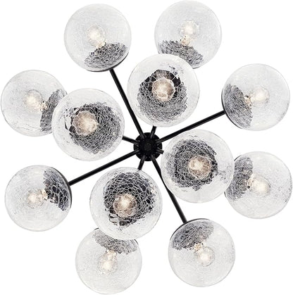 KICHLER Silvarious 12-Light Convertible Chandelier, Soft Modern Light with Clear Crackled Glass in Black, for Dining Room, Living Room, Bedroom or Foyer (22.25" x 30"), 52701BK