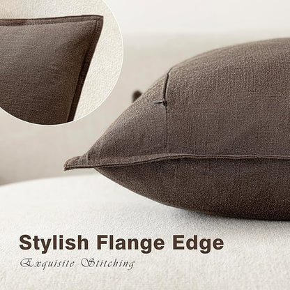 Foindtower Pack of 2, Decorative Linen Soild Throw Pillow Covers Soft Accent Cushion Case Boho Farmhouse Neutral Pillowcase for Couch Sofa Bedroom Living Room Home Decor 12 x 20 Inch Reddish Brown