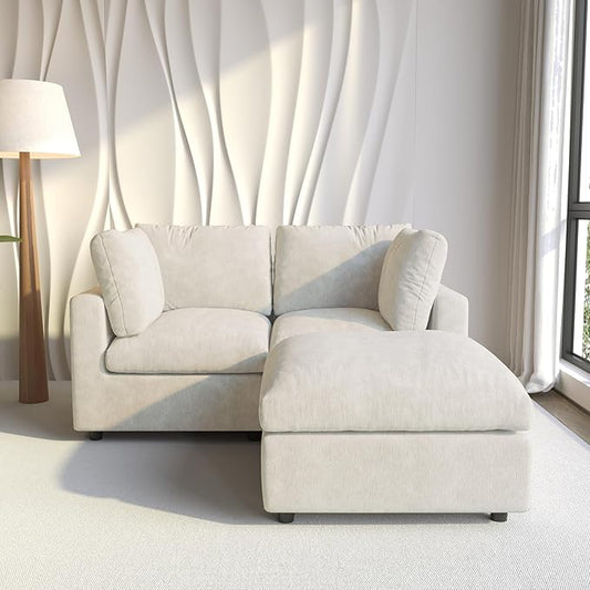 WJShome Cloud Couch Modular Sectional Sofa,67" L Shaped Couch, Convertible Wide Seater, 2 Seater+Ottoman for Living Room Set,Covers Washable&Replaceable,Beige