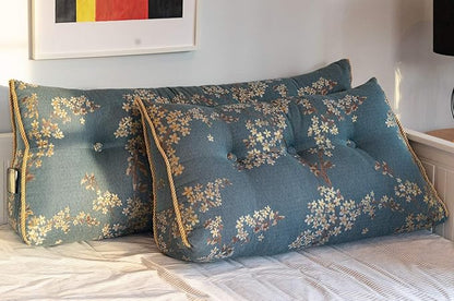 WOWMAX Headboard Pillow Queen Triangular Wedge Pillow for Headboard Wedge Pillow Headboard for Daybed Bunk Bed Large Bolster Pillow for Bed with Removable Cover, Lake Blue