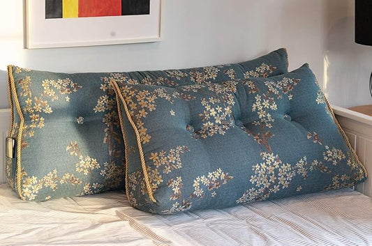 WOWMAX Headboard Pillow Queen Triangular Wedge Pillow for Headboard Wedge Pillow Headboard for Daybed Bunk Bed Large Bolster Pillow for Bed with Removable Cover, Lake Blue