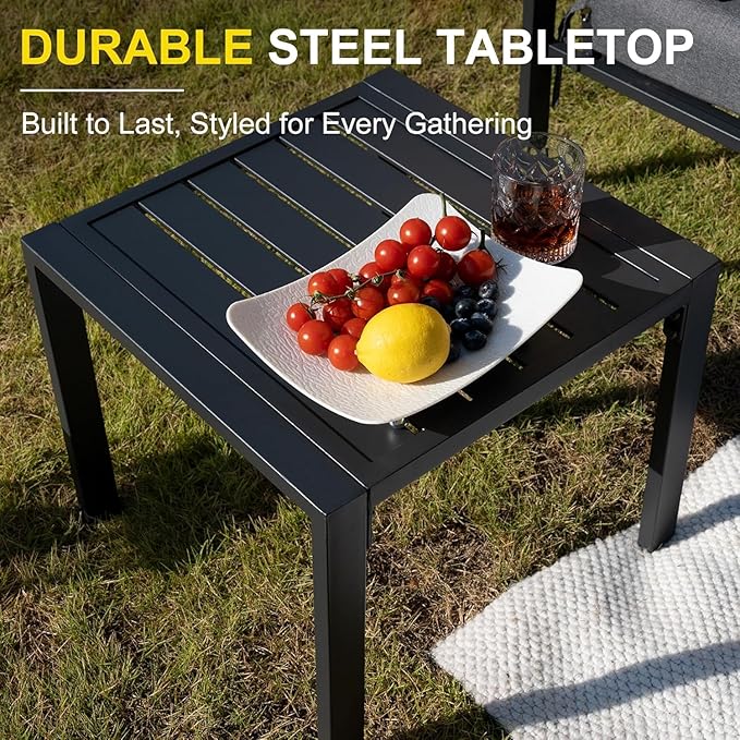 Metal Patio Furniture Set, 5-Piece Modern Patio Set with Sofa and Coffee Tables, Outdoor Furniture Set for Garden, Backyard, Balcony, Poolside (Dark Grey)