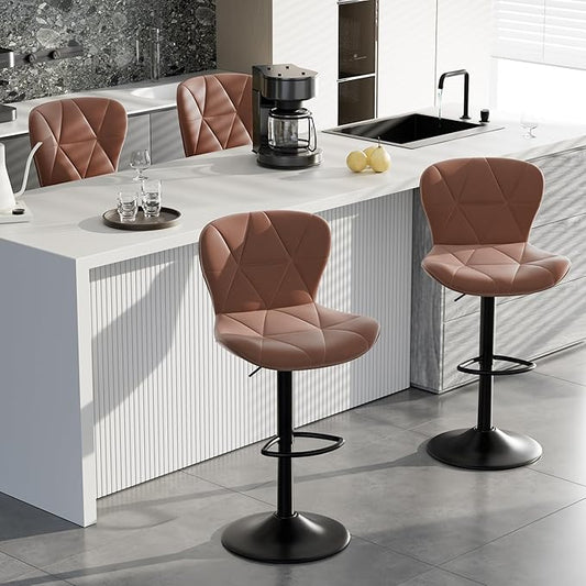 Bar Stools Set of 4,Adjustable Swivel Barstools, Faux Leather Bar Chairs,Upholstered Counter Height with High Backrest for Kitchen Island,Light Brown