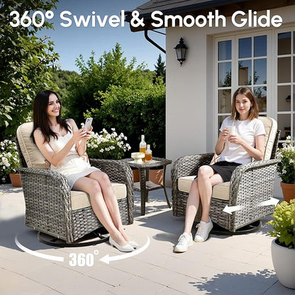 8 PCS Patio Outdoor Furniture Set with Swivel Rocking Chairs,All Weather Wicker Rattan Patio Seating Sofa and Chairs Set,Outdoor Conversaiton Sets for Deck Yard Prrch Garden Poolside,Beige