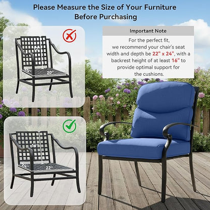 Outdoor Chair Cushions 3 Packs - Outside High Back Comfortable Thickened Pillow 22x24 with Zipper Cover for Patio Rocking Swivel Chairs Loveseat Sofa – Blue/Crescent