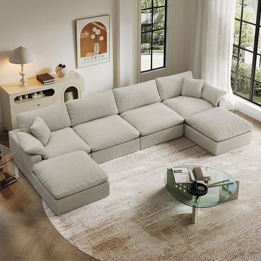 Modular Sectional Sofa,Extra Comfty Deep-Seat-Filled Couch,6 Seat U Shape Sofas with Movable Ottoman, Modern Couches for Living Room, Apartment, Office,Small Space