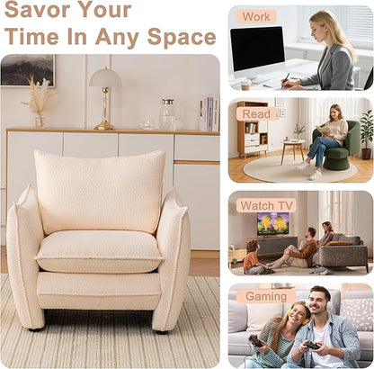 Oversized Armchair, Modern Accent Chair Upholstered in Soft Cloud Fabric with Plush Cushions – Comfy Lounge Chair for Reading Nook, Living Room, and Bedroom (Beige, Set of 2)