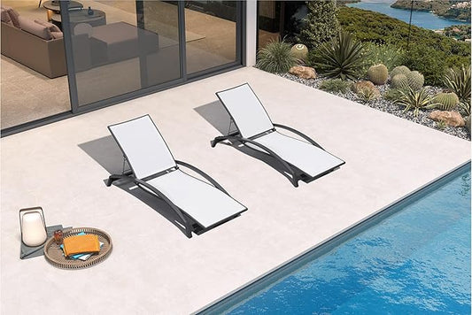 PURPLE LEAF Patio Chaise Lounge Chair Set of 2 Outdoor Lounge Chair with Arm All Weather Adjustable Lounger for Beach Pool Lawn Garden Recliner White