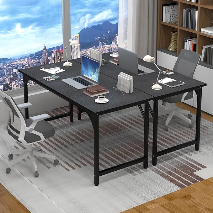 StarGraph Home Office Desks 55 Inch Large Office Desk with Sturdy Metal Frame Modern Computer Desk Gaming Study Writing Work from Home Desks, Black