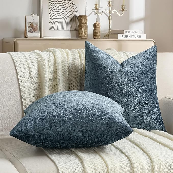 FUTEI Navy Flannel Throw Pillow Covers 20x20 Inch Set of 2,Soft Dimensional Textured Cushion Cases,Modern Home Decor for Couch Living Room