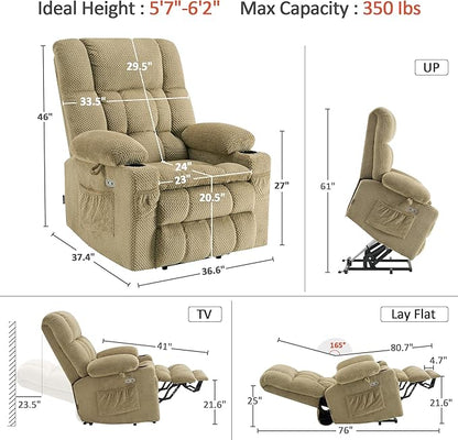 MCombo Dual Motor Large Power Lift Recliner Chair for Elderly, Lay Flat Lift Chair with Heat and Massage, Big Lift Recliner for Tall People, Cup Holders, Fabric 7896 (Beige, Large)