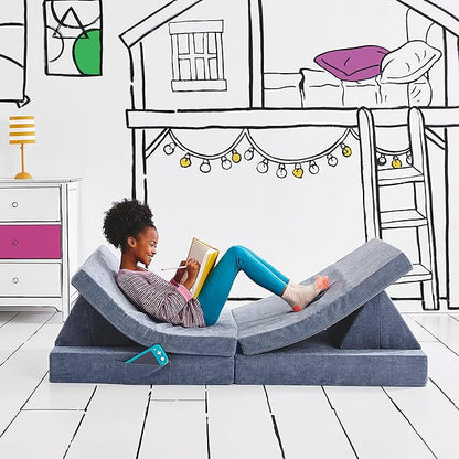 Yourigami Kids and Toddler Play Couch, Convertible Folding Sofa, Durable Foam Modular Design, Blue Lagoon