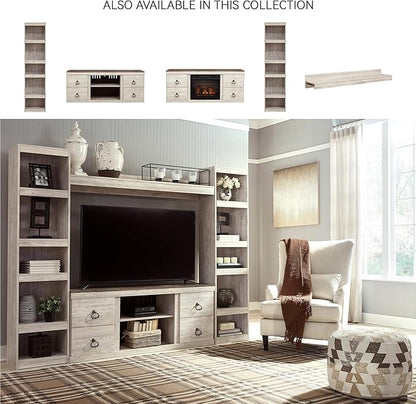 Signature Design by Ashley Willowton Coastal Entertainment Center Pier Bookcase with 3 Adjustable Shelves, Whitewash