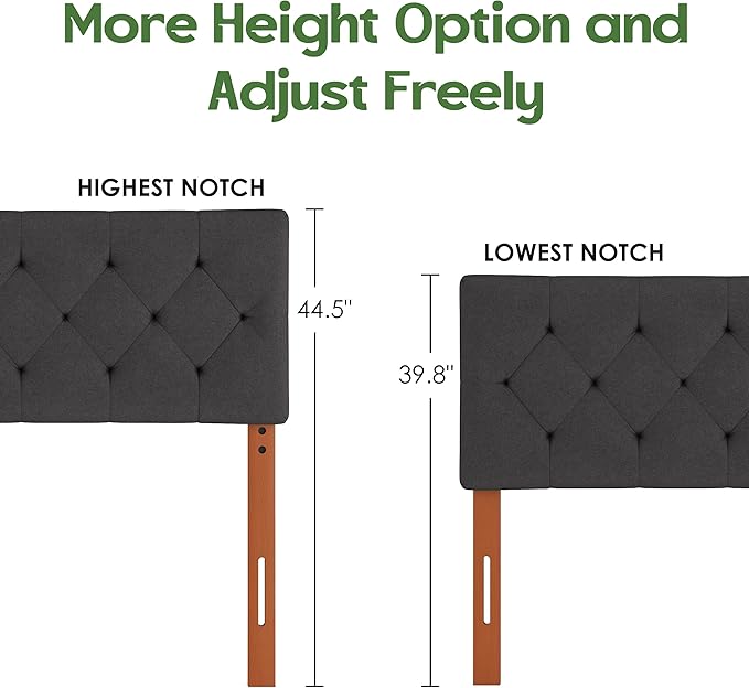 King Upholstered Headboard Only for Bed Frame from 65”-78”, Adjustable Height King XL Headboards with Durable Wood Legs, Fabric Bed Board in Modern Button Design, Dark Grey